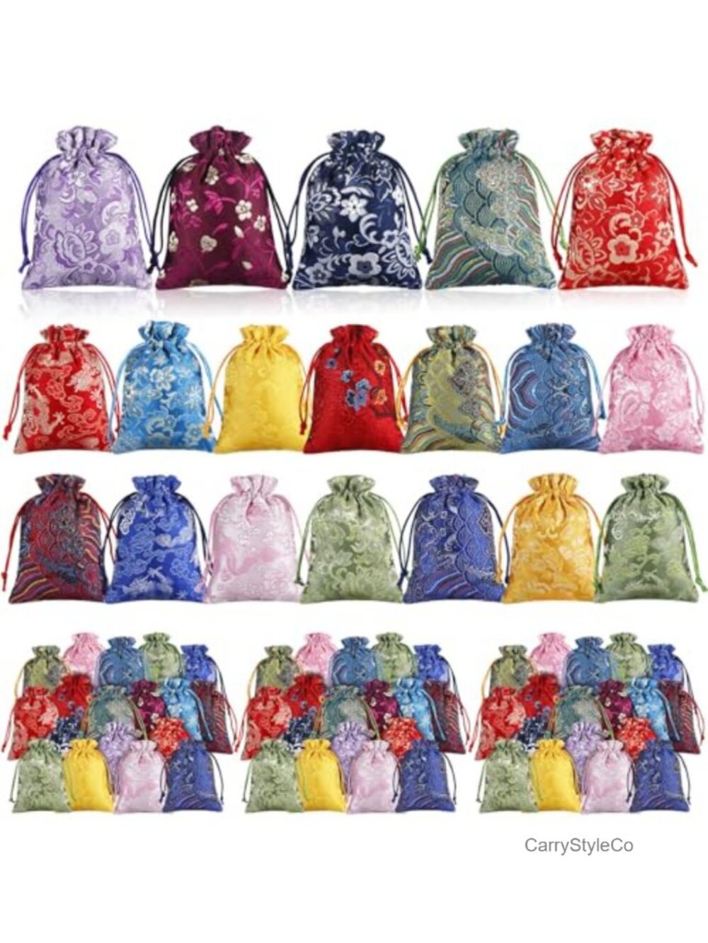 Silk Embroidered Drawstring Jewelry Pouches 60 Pc Gift Bags